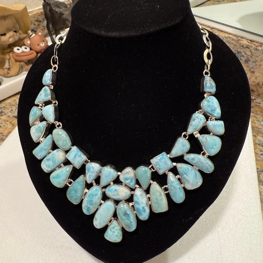 Sterling Silver Caribbean Larimar Necklace - Picture 4 of 8